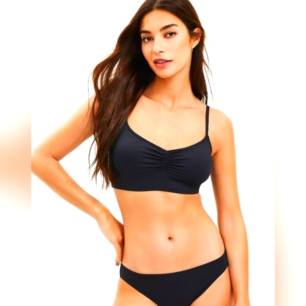 NWT | LOFT | Beach Cinched Cropped Bikini Top | Medium | Black